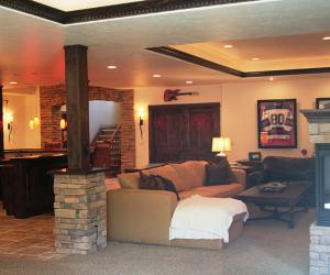 Basement Media Area with Fireplace