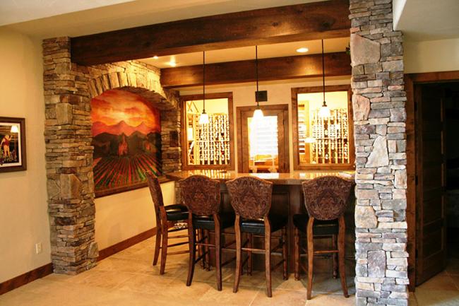 basement finishing ideas stone bar