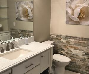 Bathroom with stone wall finish