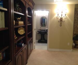 Castle Pines bookshelf and bathroom