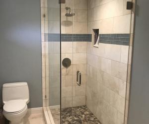 Custom shower with stone floor