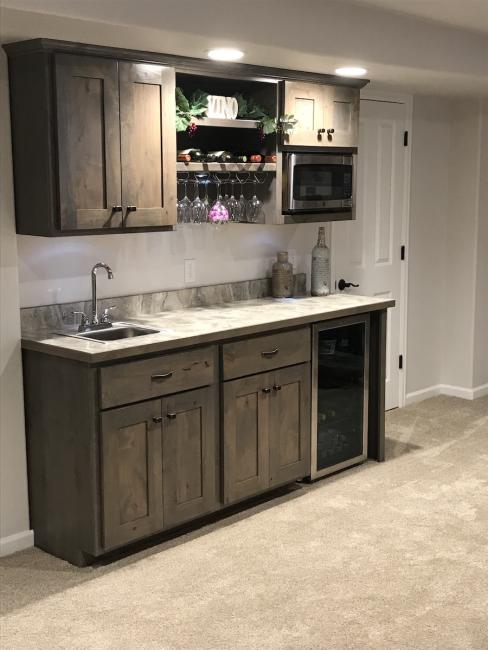 Custom wet bar with wine rack
